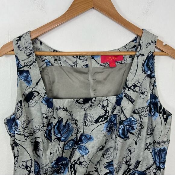 LAVIA 18 Gray Blue Floral Print Scoop Neck Dress Size M - Picture 3 of 12